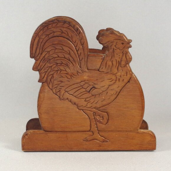 Vintage Wooden Rooster Napkin Holder Chicken Farmhouse Country Kitchen Mail - Picture 2 of 4